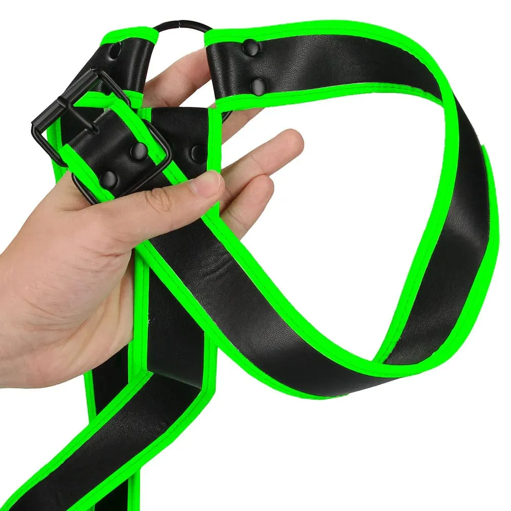 Shots Toys Ouch! Glow In the Dark Gladiator Harness in S/M