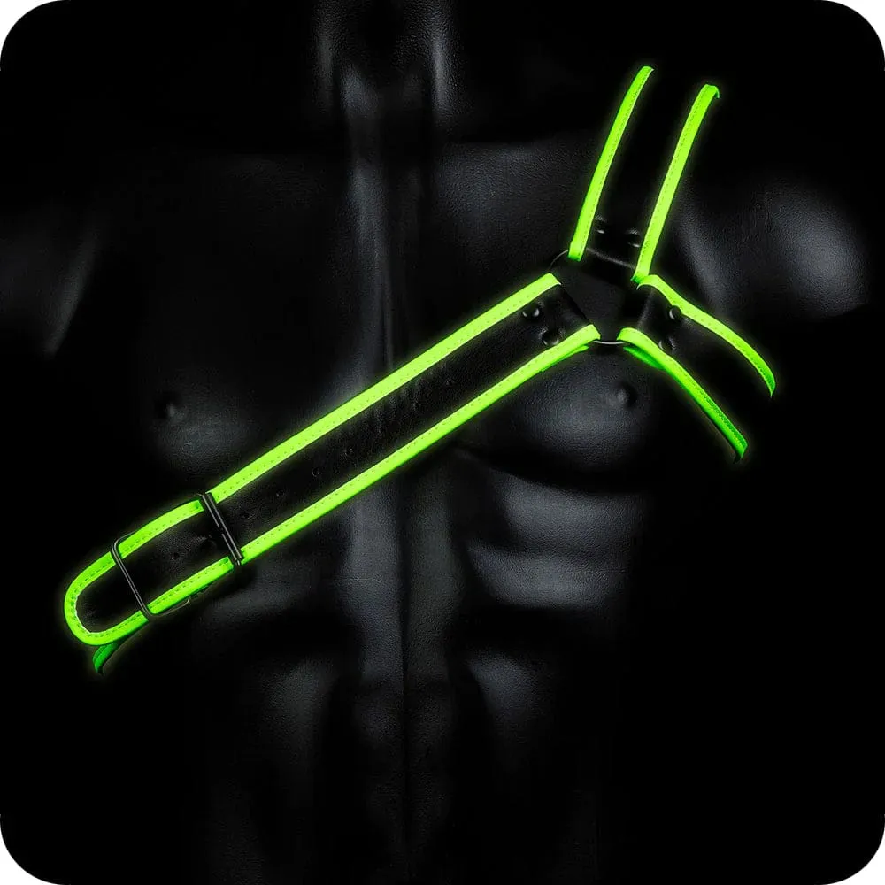 Shots Toys Ouch! Glow In the Dark Gladiator Harness in S/M