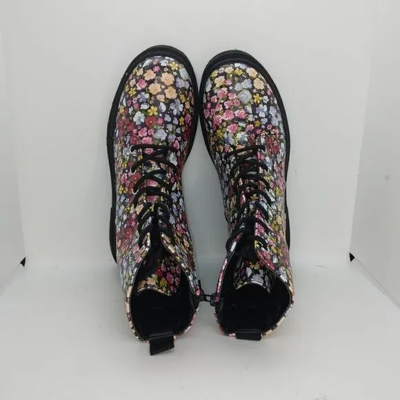 Sincerely Jules Womens Pre-owned Floral Combat Boots w/Zipper on Side - sz. 4