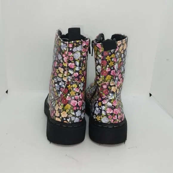 Sincerely Jules Womens Pre-owned Floral Combat Boots w/Zipper on Side - sz. 4