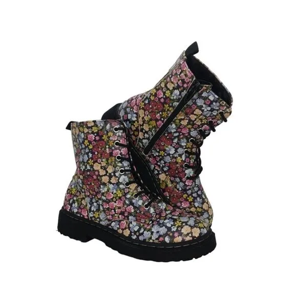 Sincerely Jules Womens Pre-owned Floral Combat Boots w/Zipper on Side - sz. 4
