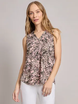 Sleeveless V-Neck Pleat Front Blouse