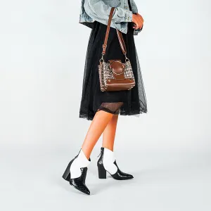 Snakeskin Color Matching Ankle Boots Female High Heel Autumn Fashion Boots Pointed Elegant Boots