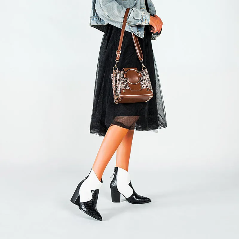 Snakeskin Color Matching Ankle Boots Female High Heel Autumn Fashion Boots Pointed Elegant Boots