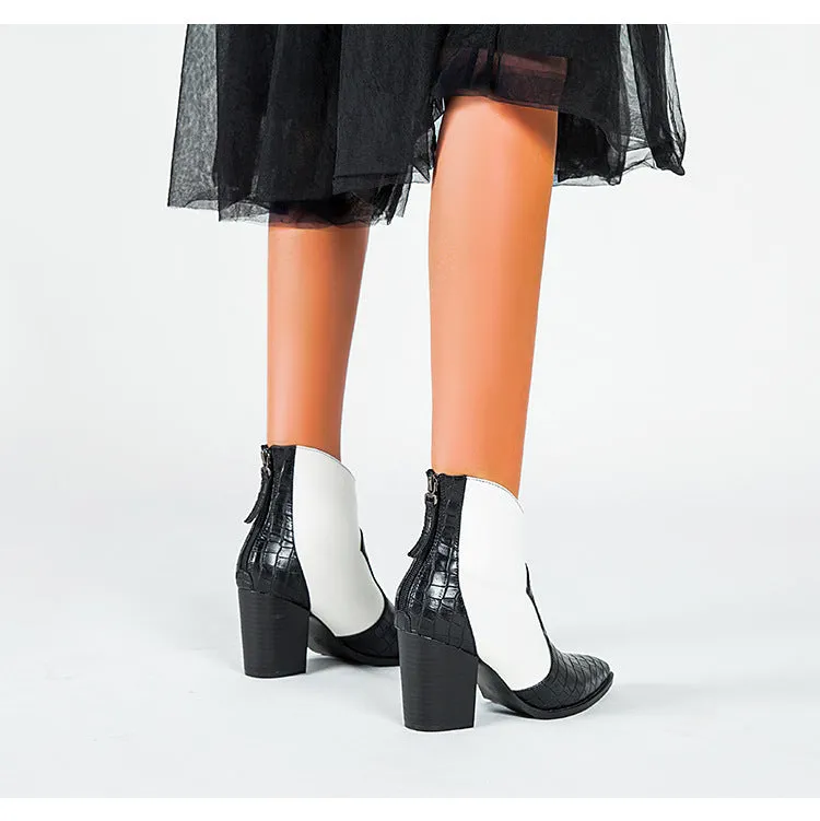 Snakeskin Color Matching Ankle Boots Female High Heel Autumn Fashion Boots Pointed Elegant Boots