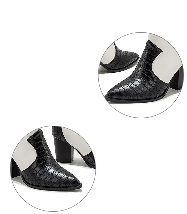 Snakeskin Color Matching Ankle Boots Female High Heel Autumn Fashion Boots Pointed Elegant Boots