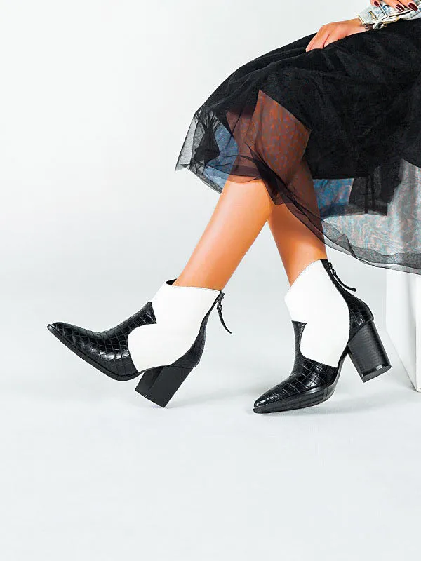 Snakeskin Color Matching Ankle Boots Female High Heel Autumn Fashion Boots Pointed Elegant Boots