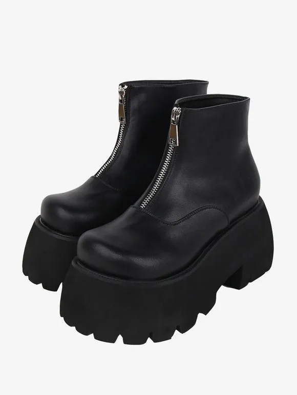 Steampunk Lolita Boots White Metal Details Metallic Round Toe PU Leather Lolita Footwear