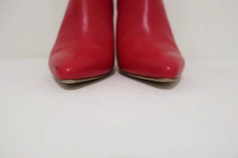 Stuart Weitzman Pureaok Ankle Boots Red Leather Size 6.5 Pointed Toe Booties