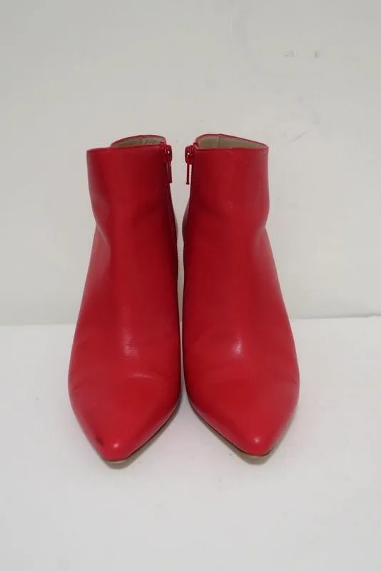 Stuart Weitzman Pureaok Ankle Boots Red Leather Size 6.5 Pointed Toe Booties