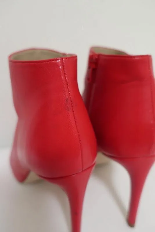 Stuart Weitzman Pureaok Ankle Boots Red Leather Size 6.5 Pointed Toe Booties