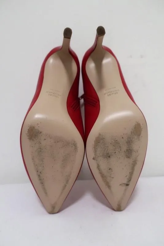 Stuart Weitzman Pureaok Ankle Boots Red Leather Size 6.5 Pointed Toe Booties