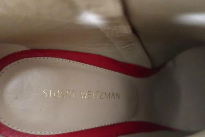Stuart Weitzman Pureaok Ankle Boots Red Leather Size 6.5 Pointed Toe Booties