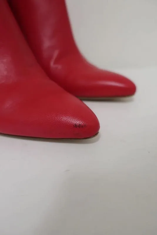 Stuart Weitzman Pureaok Ankle Boots Red Leather Size 6.5 Pointed Toe Booties