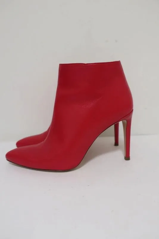 Stuart Weitzman Pureaok Ankle Boots Red Leather Size 6.5 Pointed Toe Booties