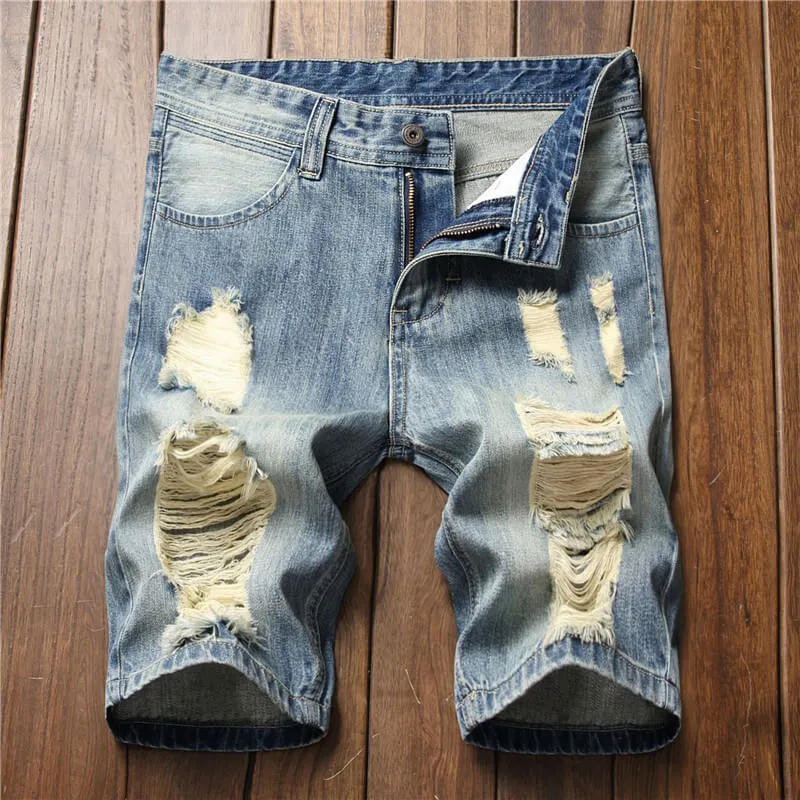 Summer Fit Mid Waisted Distressed Jean Shorts For Men