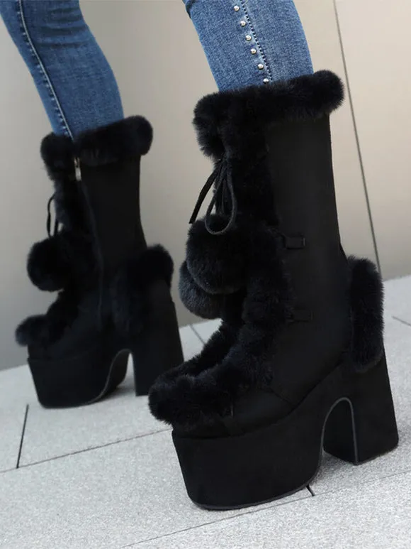 Sweet Lolita Boots Suede Nap Bows Round Toe White Lolita Footwear