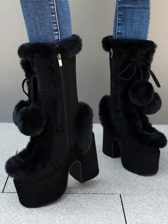 Sweet Lolita Boots Suede Nap Bows Round Toe White Lolita Footwear