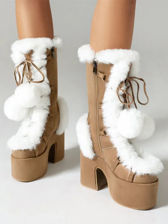Sweet Lolita Boots Suede Nap Bows Round Toe White Lolita Footwear