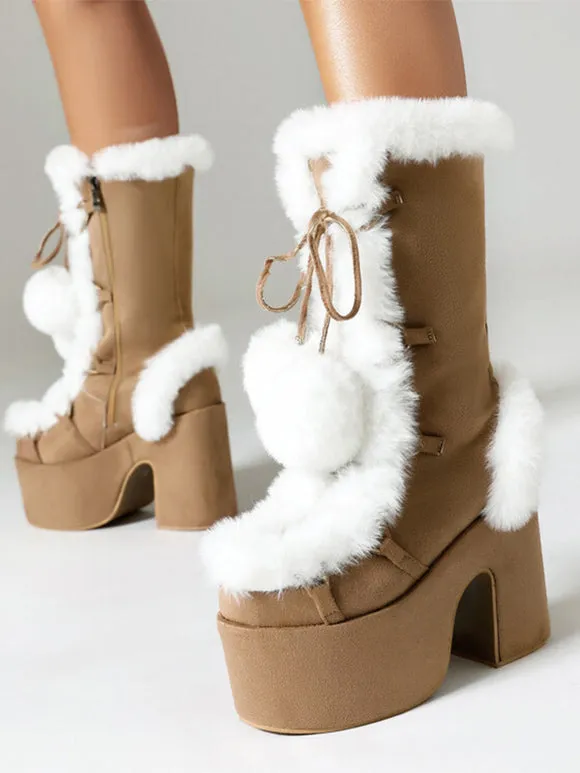 Sweet Lolita Boots Suede Nap Bows Round Toe White Lolita Footwear