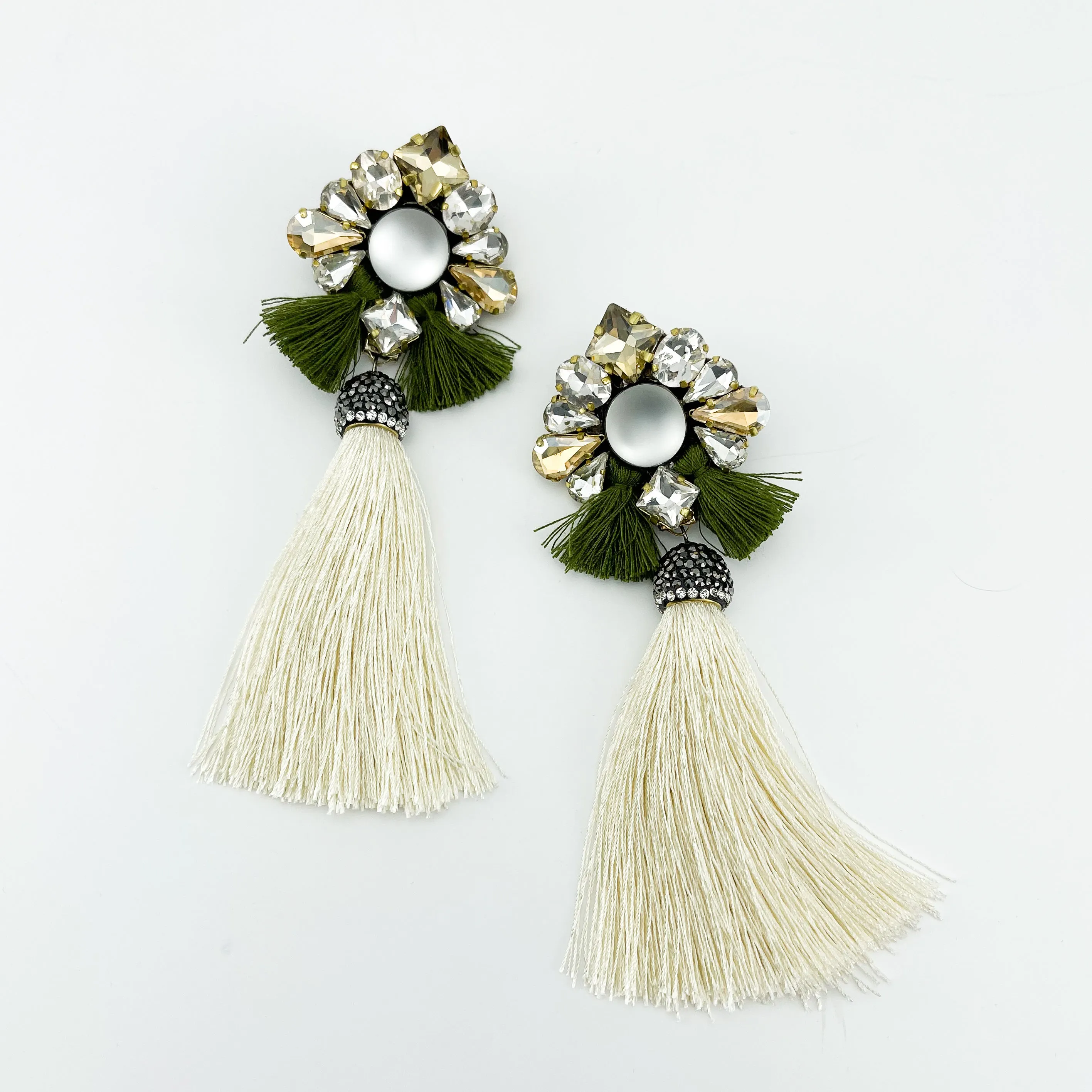 Tassel Nude and Green Earrings
