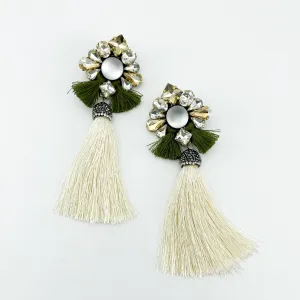 Tassel Nude and Green Earrings