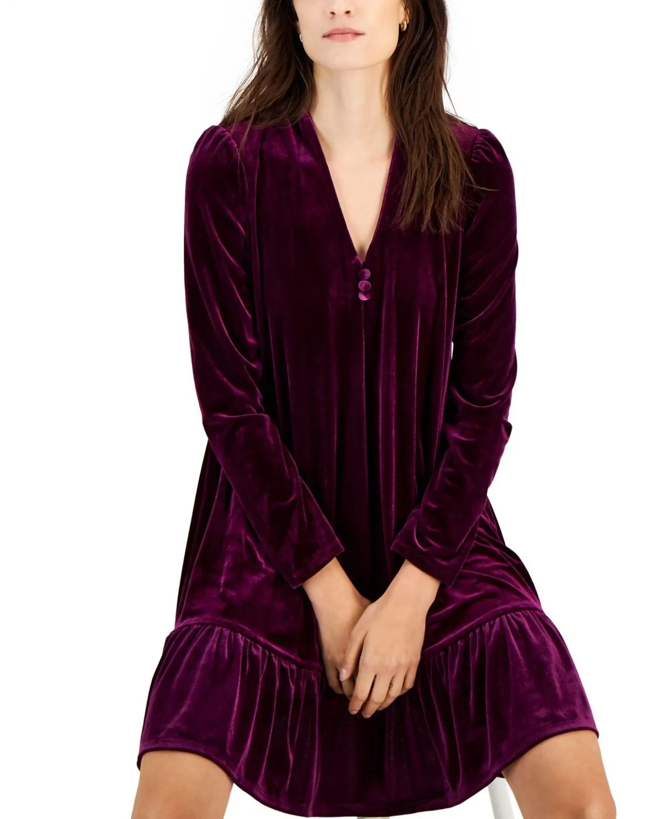 Taylor Women's V-Neck Long-Sleeve Trapeze Velvet Dress 2993M Purple 16