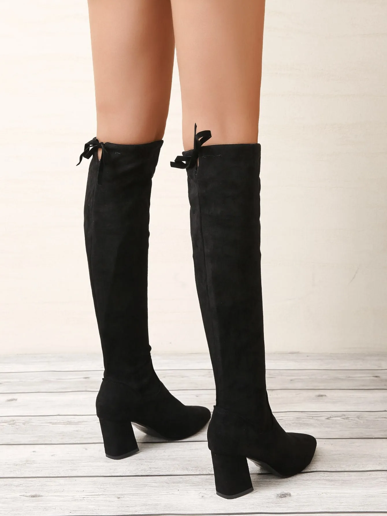 Tie Back Chunky Heeled Sock Boots - Black- FD ⚡