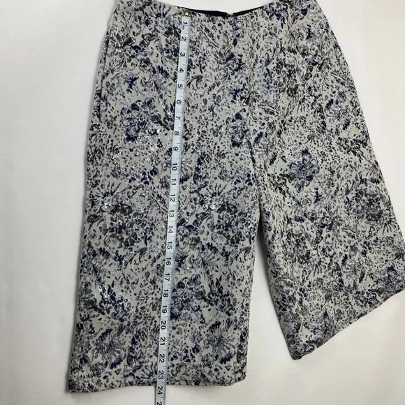 TOP SHOP Jacquard Floral Blue High Waist Wide Leg Shorts/Culottes Size 6