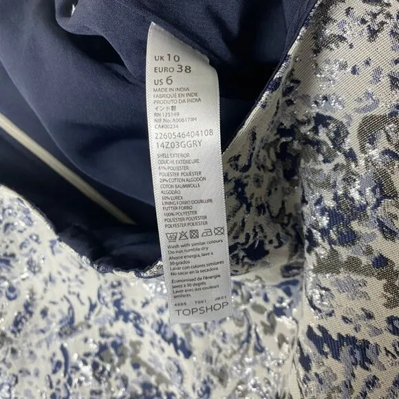 TOP SHOP Jacquard Floral Blue High Waist Wide Leg Shorts/Culottes Size 6
