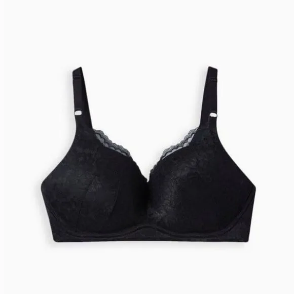 Torrid Curve Dream Wire Free Push Up Plunge Lace Bra Plus Size 44DD Black NEW