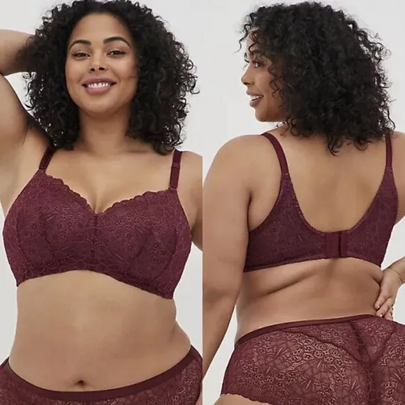 Torrid NWT Lace Red Back Smoothing Lightly Lined Everyday Wire-Free Bra Size 48D