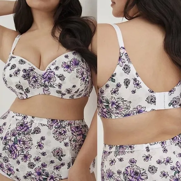 Torrid Womens NWT White Floral Full-Coverage Balconette Lightly Lined Bra 42D