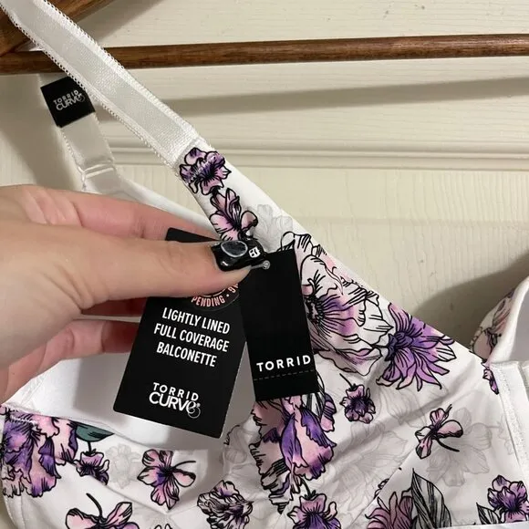 Torrid Womens NWT White Floral Full-Coverage Balconette Lightly Lined Bra 42D