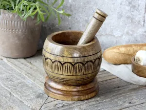 Tours Morter i træ m. udskæringer - Chic Antique