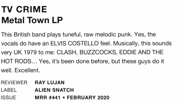 TV Crime – Metal Town – New LP