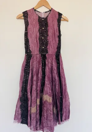 UNBRANDED MIDI Overlay Dress Sz Purple Ruffles Short Sleeves Lined Fairy