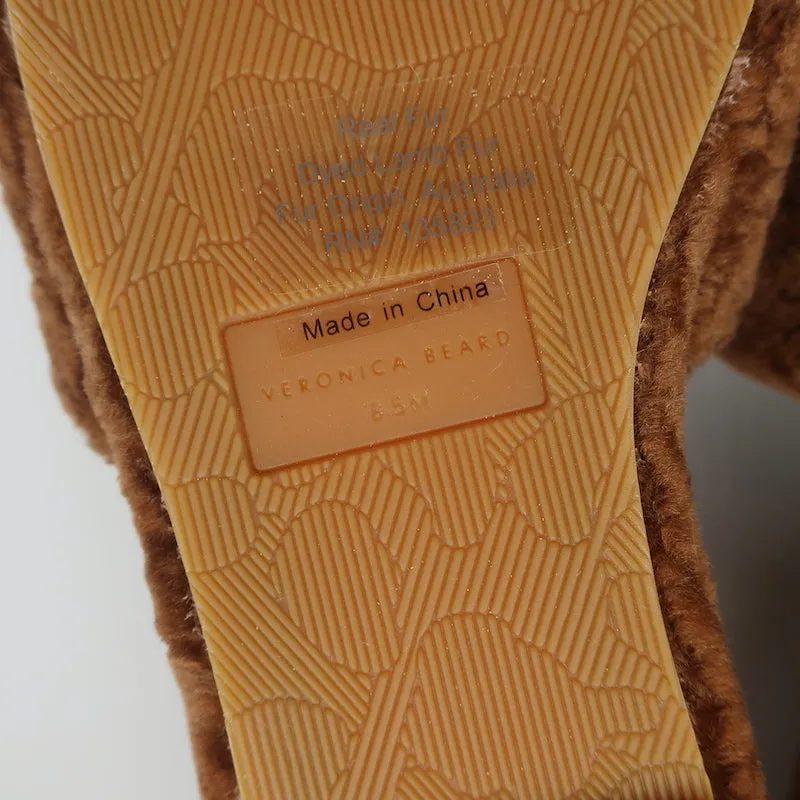 Veronica Beard Desiree Shearling Slides Brown Size 8.5 Wedge Sandals NEW