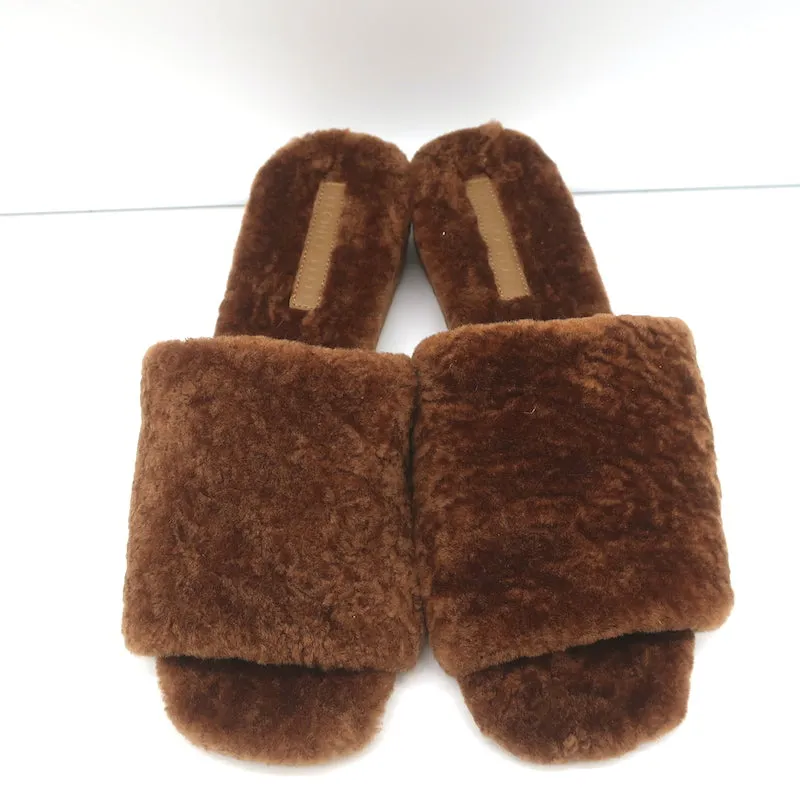Veronica Beard Desiree Shearling Slides Brown Size 8.5 Wedge Sandals NEW