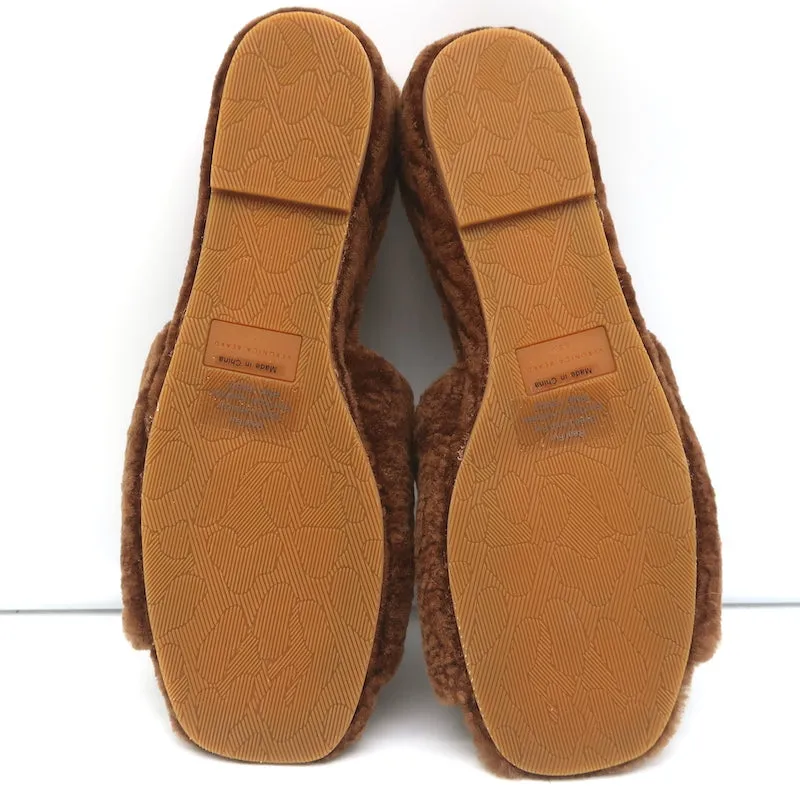Veronica Beard Desiree Shearling Slides Brown Size 8.5 Wedge Sandals NEW