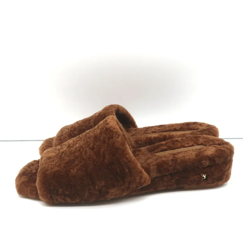 Veronica Beard Desiree Shearling Slides Brown Size 8.5 Wedge Sandals NEW