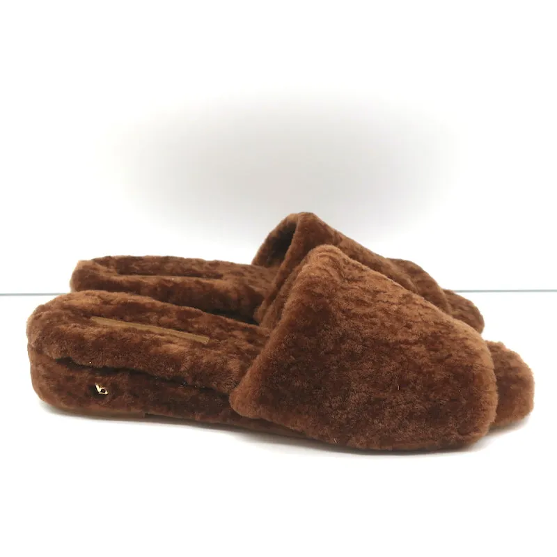 Veronica Beard Desiree Shearling Slides Brown Size 8.5 Wedge Sandals NEW