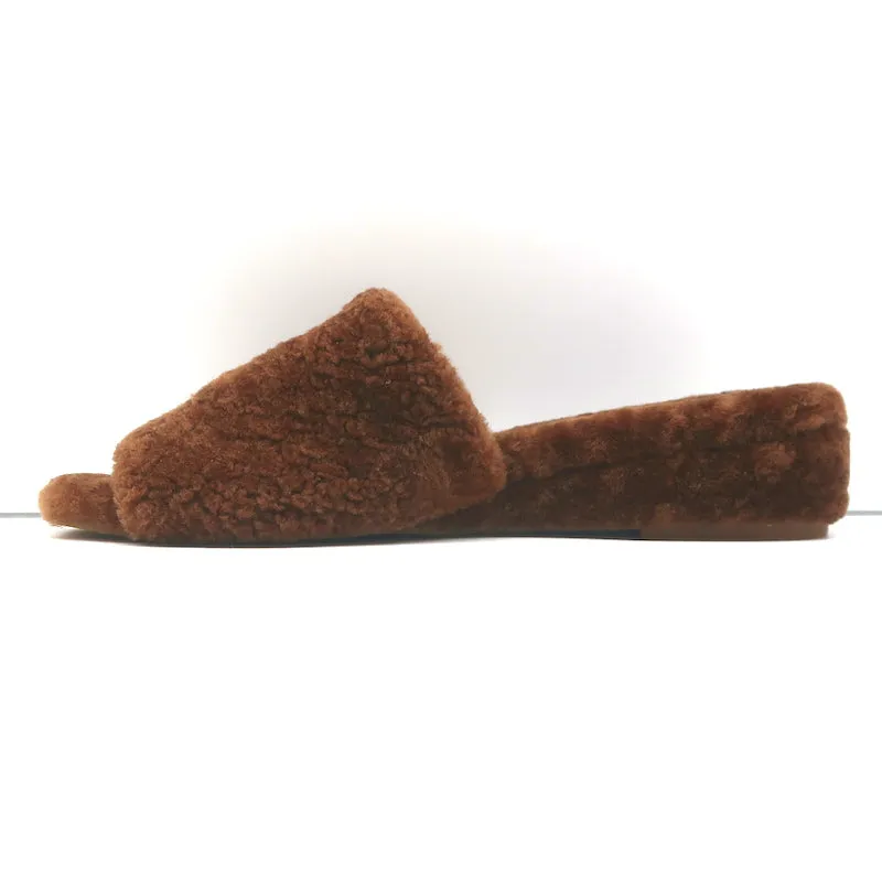 Veronica Beard Desiree Shearling Slides Brown Size 8.5 Wedge Sandals NEW