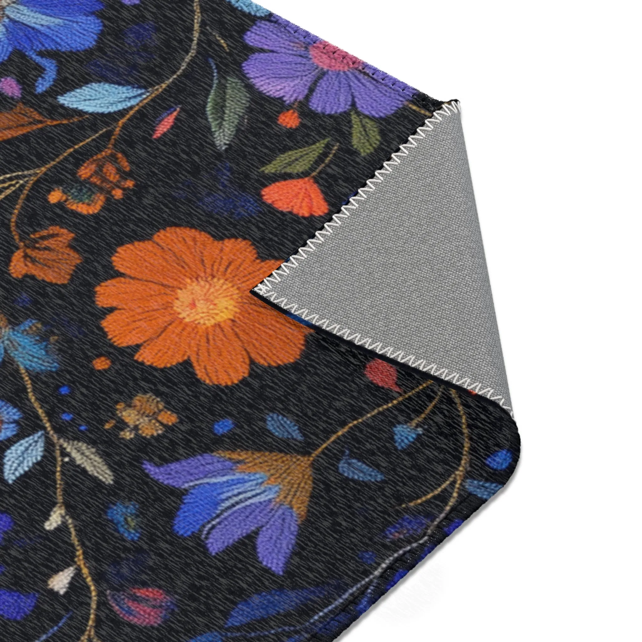 Vibrant Floral Embroidery Accent Rug