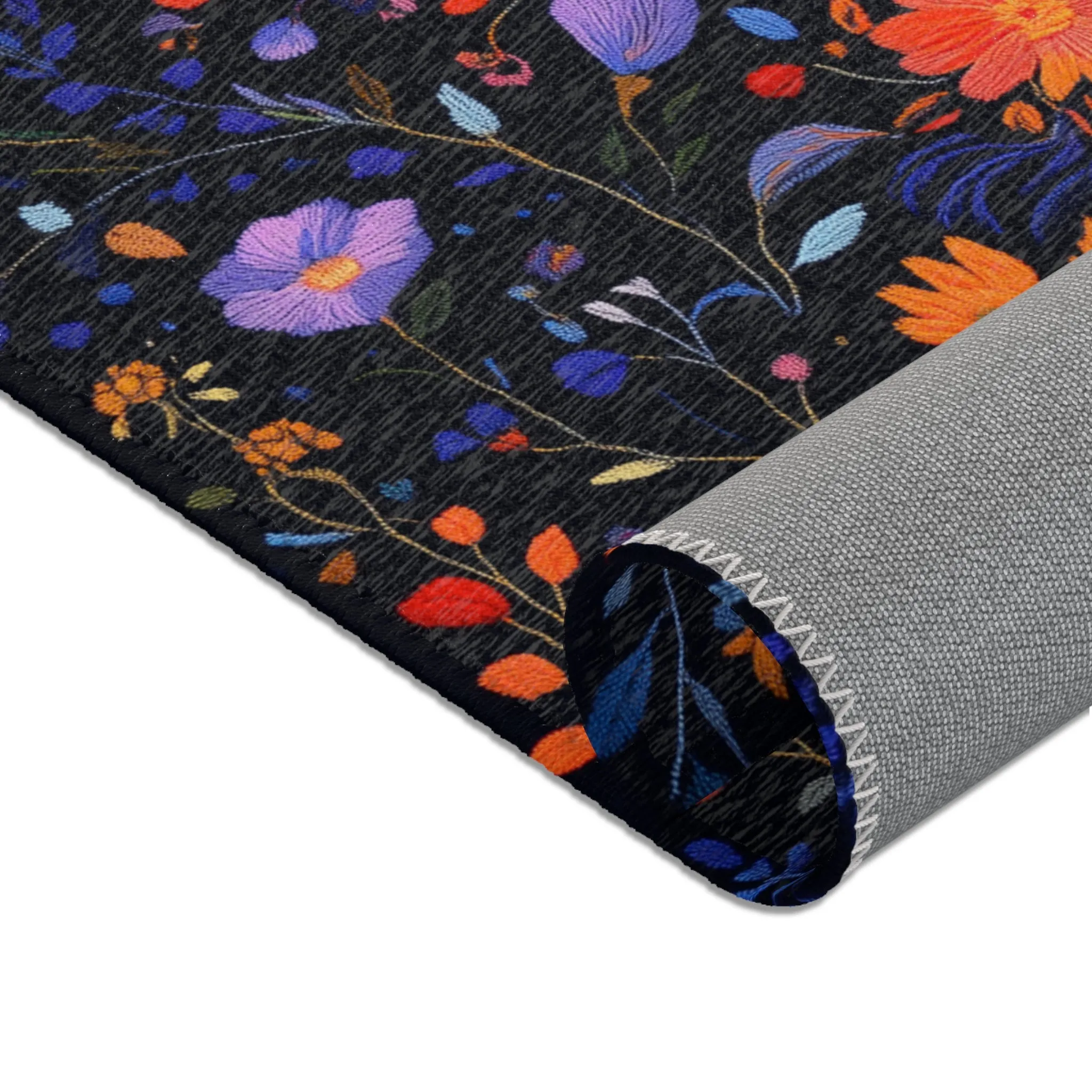 Vibrant Floral Embroidery Accent Rug