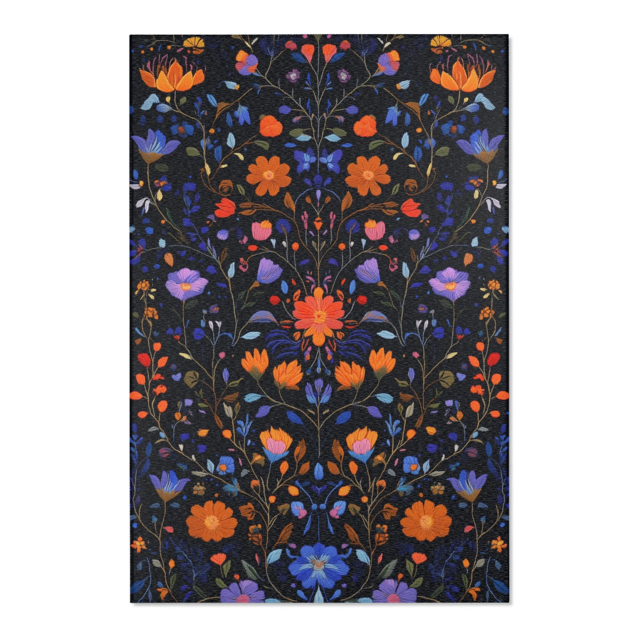 Vibrant Floral Embroidery Accent Rug