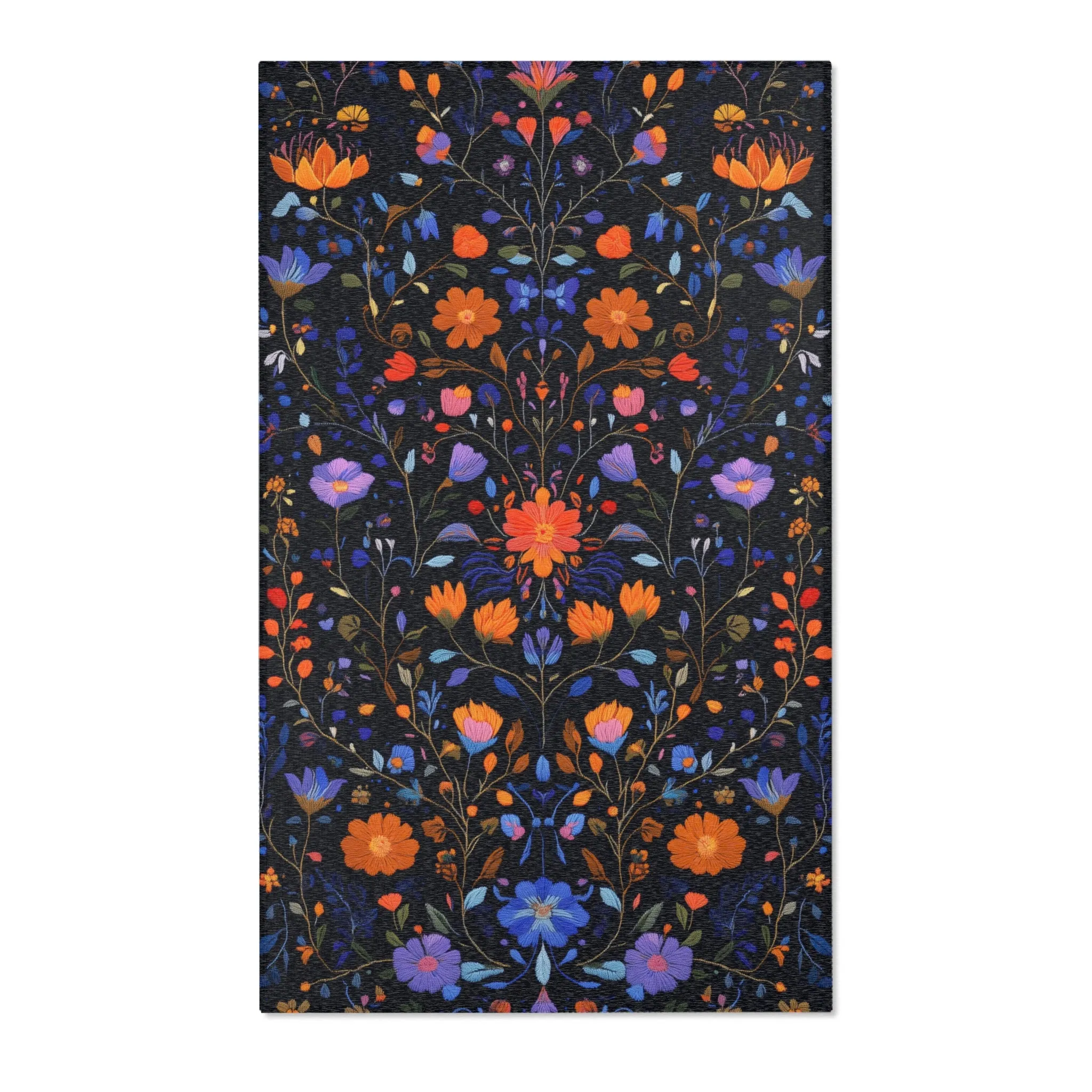 Vibrant Floral Embroidery Accent Rug