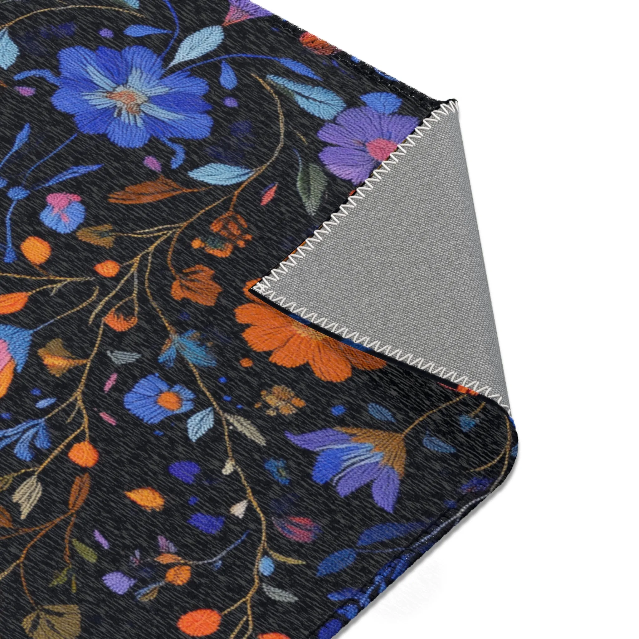 Vibrant Floral Embroidery Accent Rug