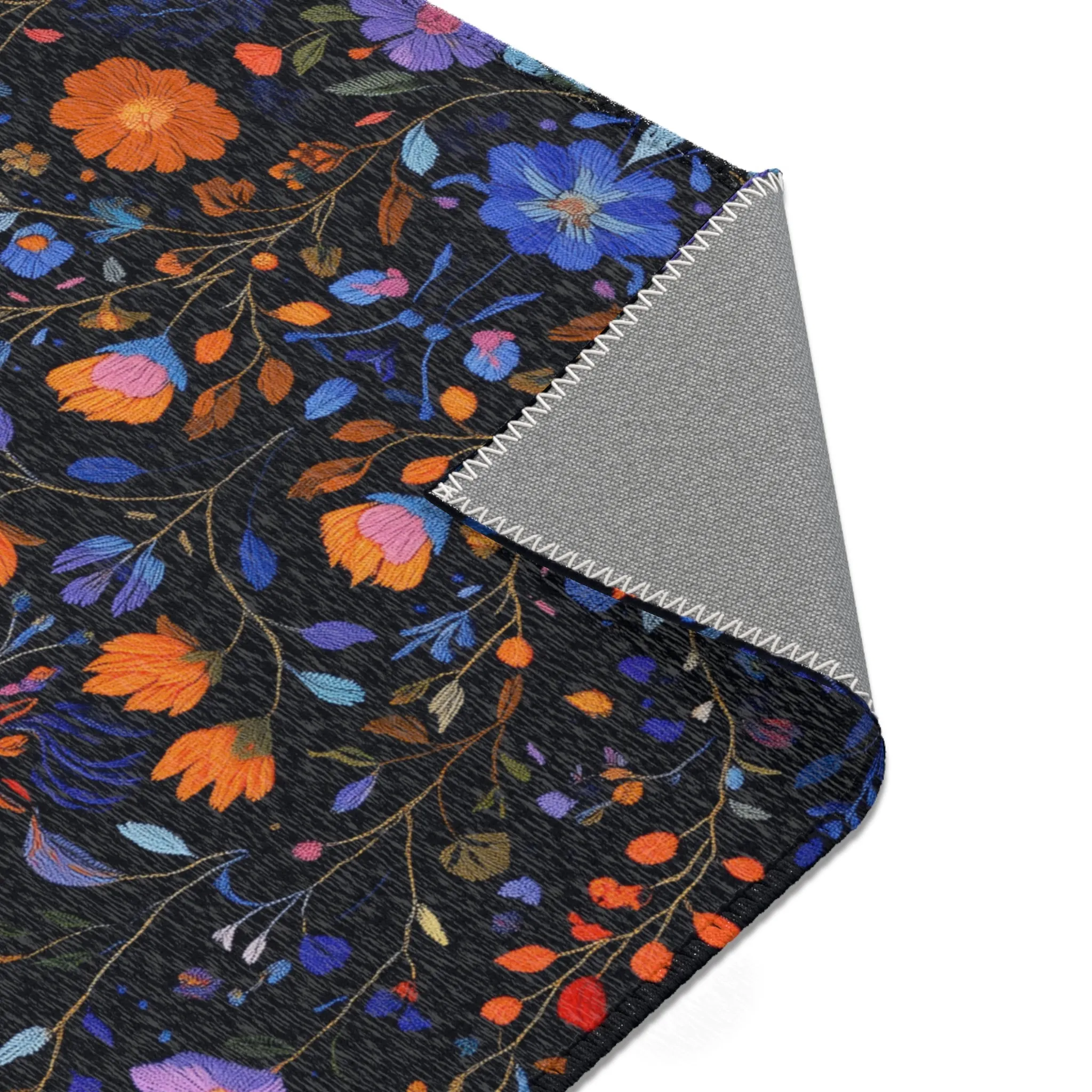Vibrant Floral Embroidery Accent Rug