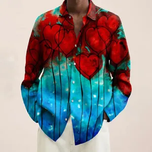 Vintage Valentine's Day Heart Print Casual Long Sleeve Shirt